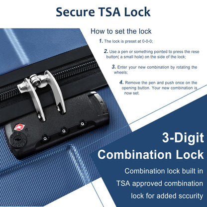 3 Piece Blue Luggage Set w/TSA Lock
