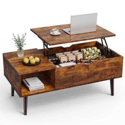 Brown Lift Top Coffee Table w/ Hidden Storage Compartment