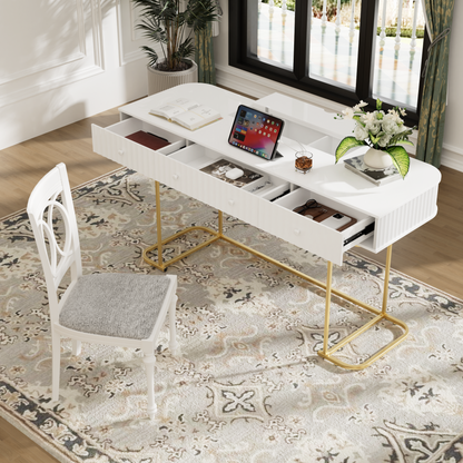 White & Gold Mid-Century Modern Curved Desk