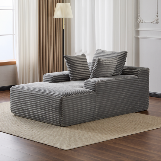 Grey Corduroy Plush Oversized Chaise Lounge Chair