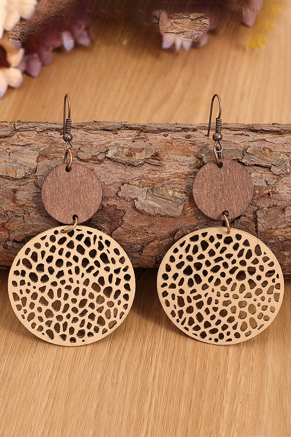 Black Hollow Out Bohemian Wooden Pendant Drop Earrings