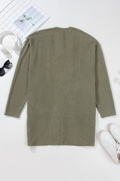 Seagrass Waffle Knit Drop Shoulder Plus Size Cardigan