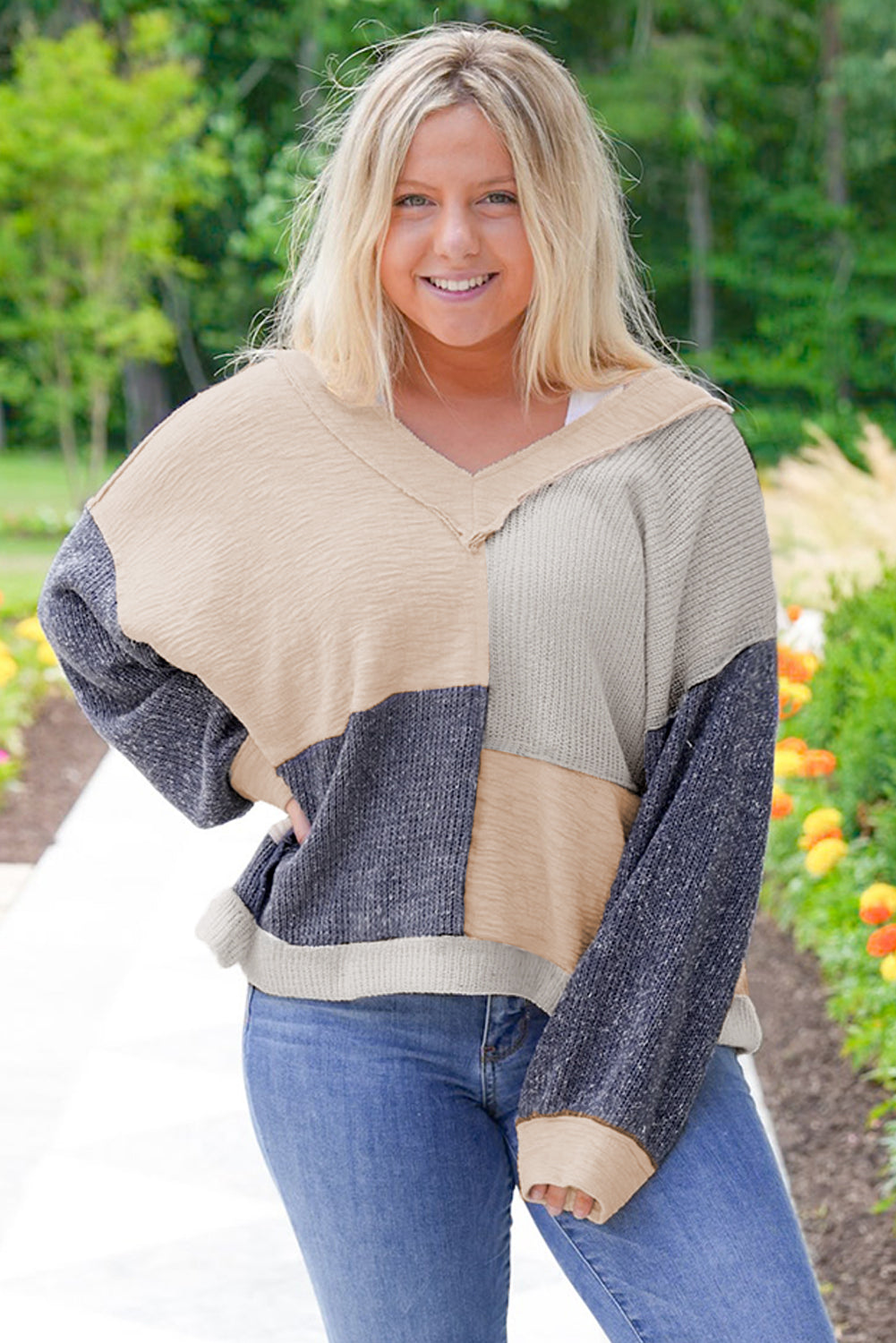 Ashleigh Blue Colorblock Patchwork Plus Size Top