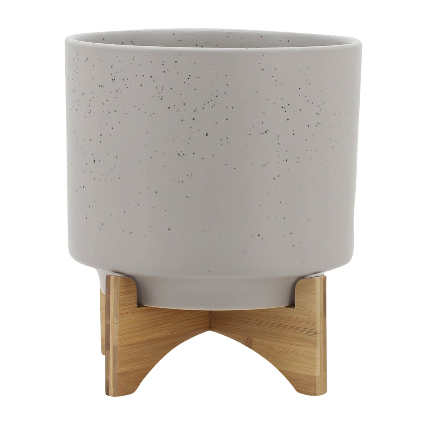 Matte Beige Planter w/ Wood Stand