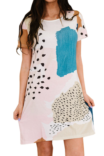 Vestido camisero informal con estampado de manchas y teñido anudado