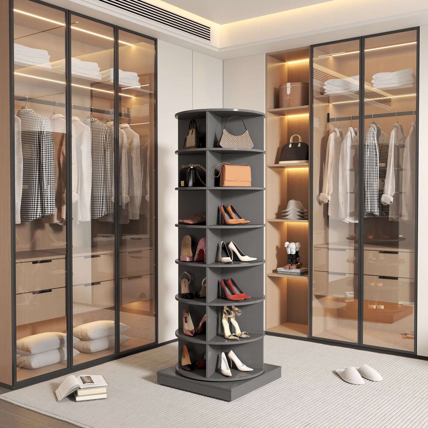 Gray 360 Rotating Shoe Cabinet