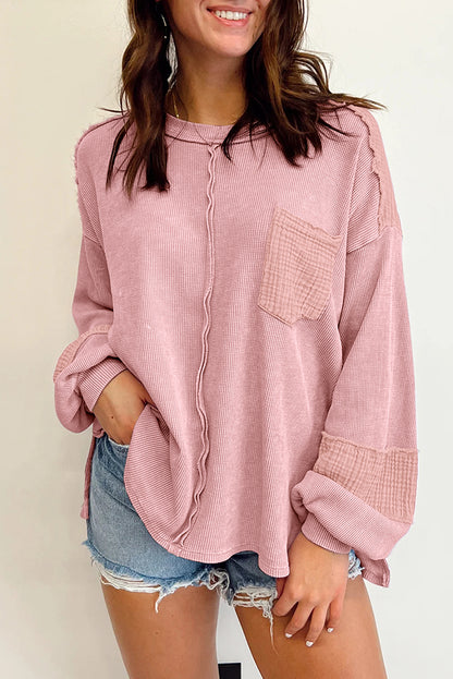 Crinkle Patchwork Long Sleeve Top