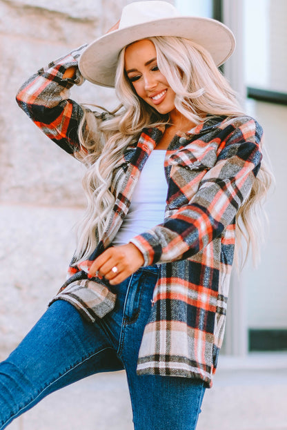 Plaid Button Front Pocket Shirt Shacket