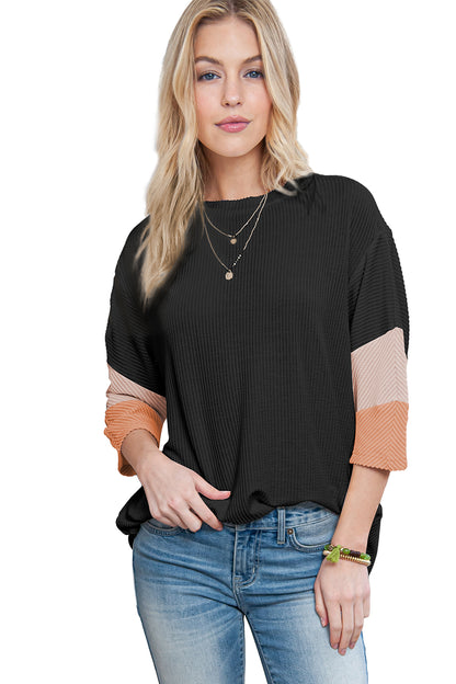 White Pit-striped Colorblock Drop Sleeve Top