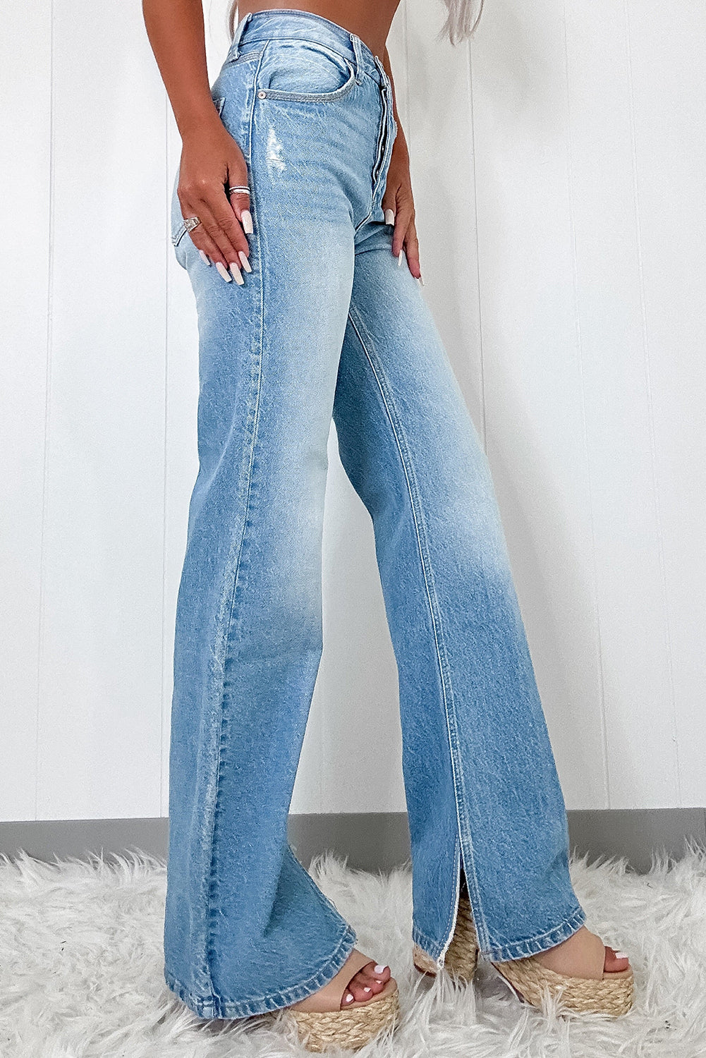 Myosotis Ripped High Rise Slit Wide Leg Jeans