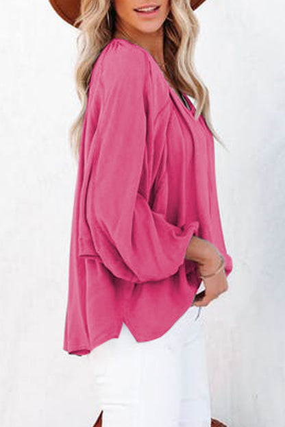 Plicated Detail V Neck Blouse