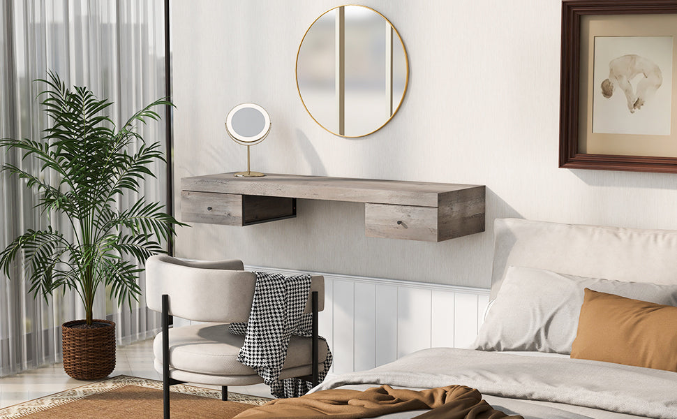 Log Gray Floating Vanity Shelf w/ Drawers