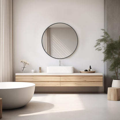 24" Black Round Wall Mirror