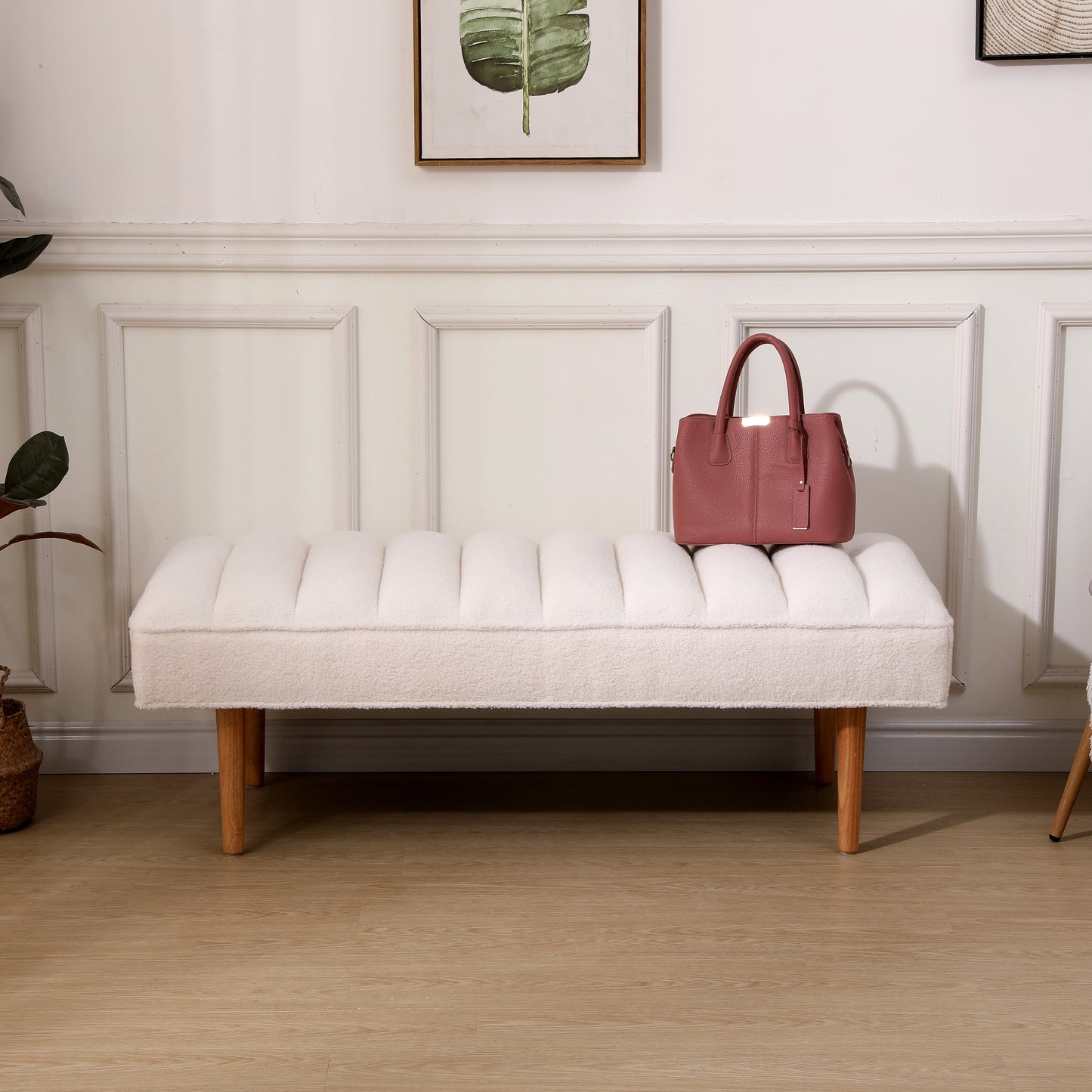 White Sherpa Tufted Bench