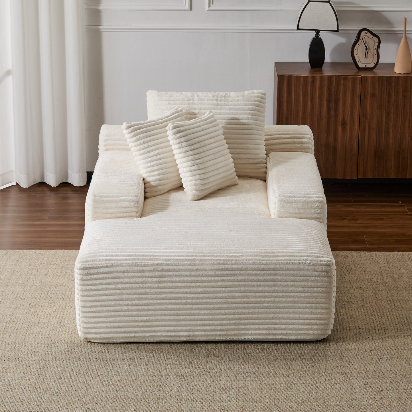 White Corduroy Plush Oversized Chaise Lounge Chair