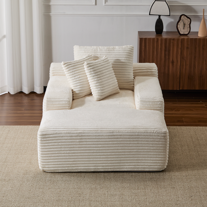 White Corduroy Plush Oversized Chaise Lounge Chair