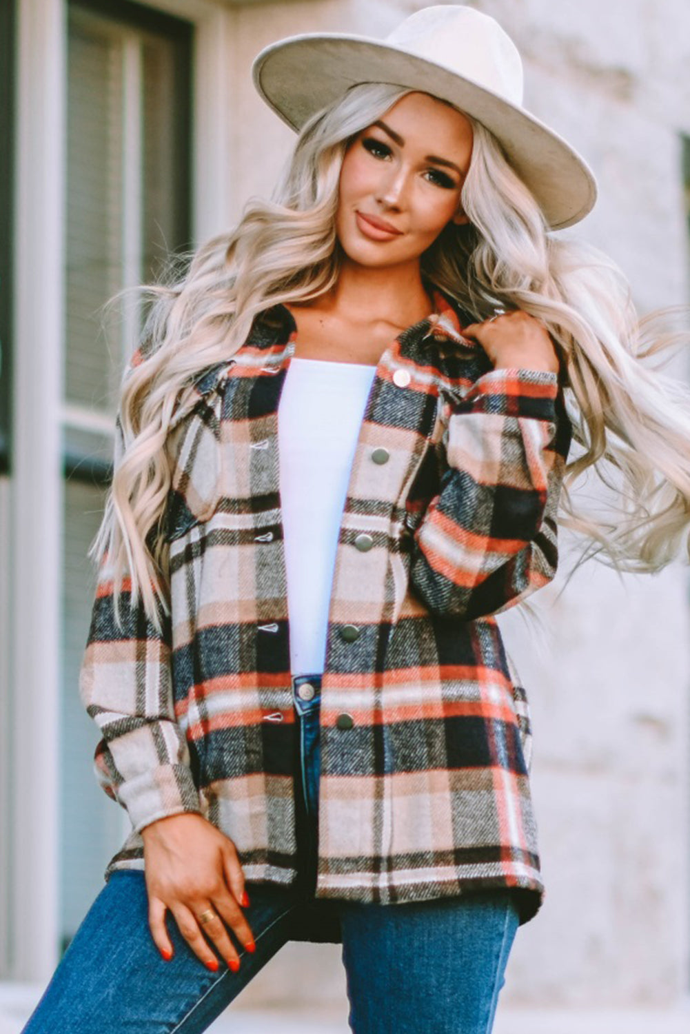 Plaid Button Front Pocket Shirt Shacket