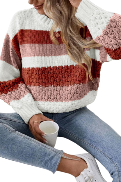 Rot gestreifter Colorblock-Strickpullover mit tief angesetzten Ärmeln