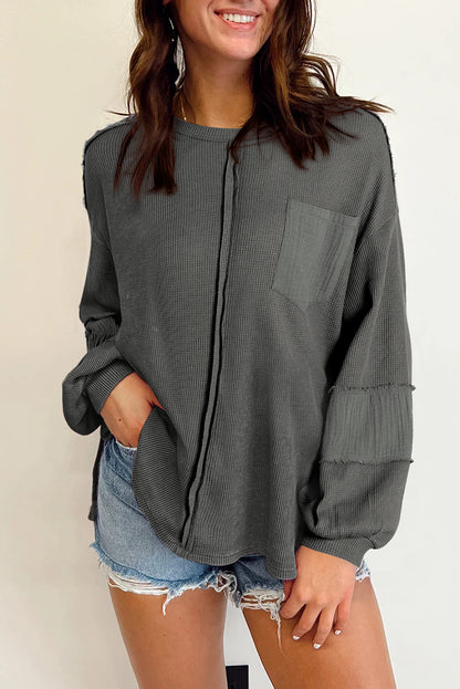 Crinkle Patchwork Long Sleeve Top