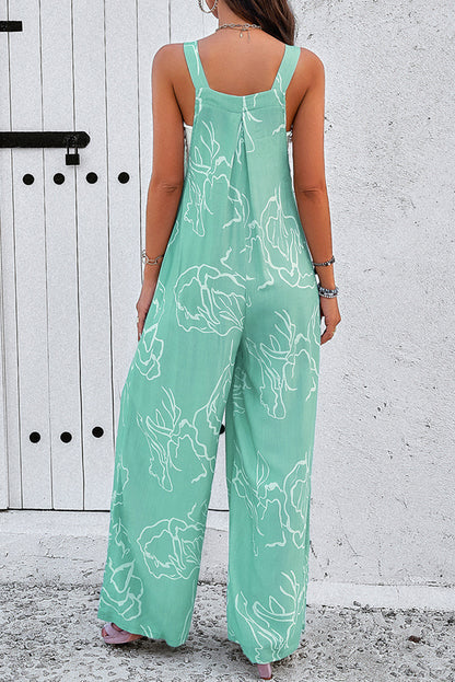 Moonlight Jade Abstract Print Wide Leg Bib Overall