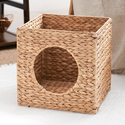 Woven Wicker Square Cat Bed Cave