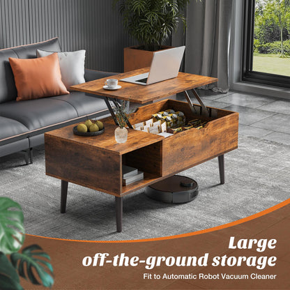 Brown Lift Top Coffee Table w/ Hidden Storage Compartment
