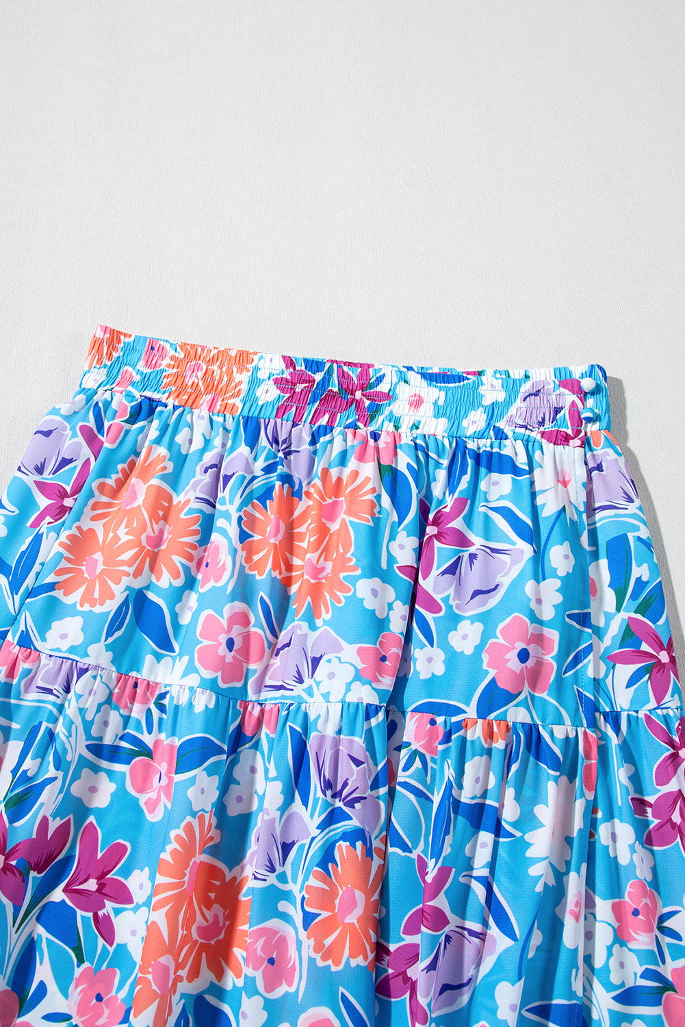 Sky Blue Floral Printed High Waist Split Wrap Long Skirt