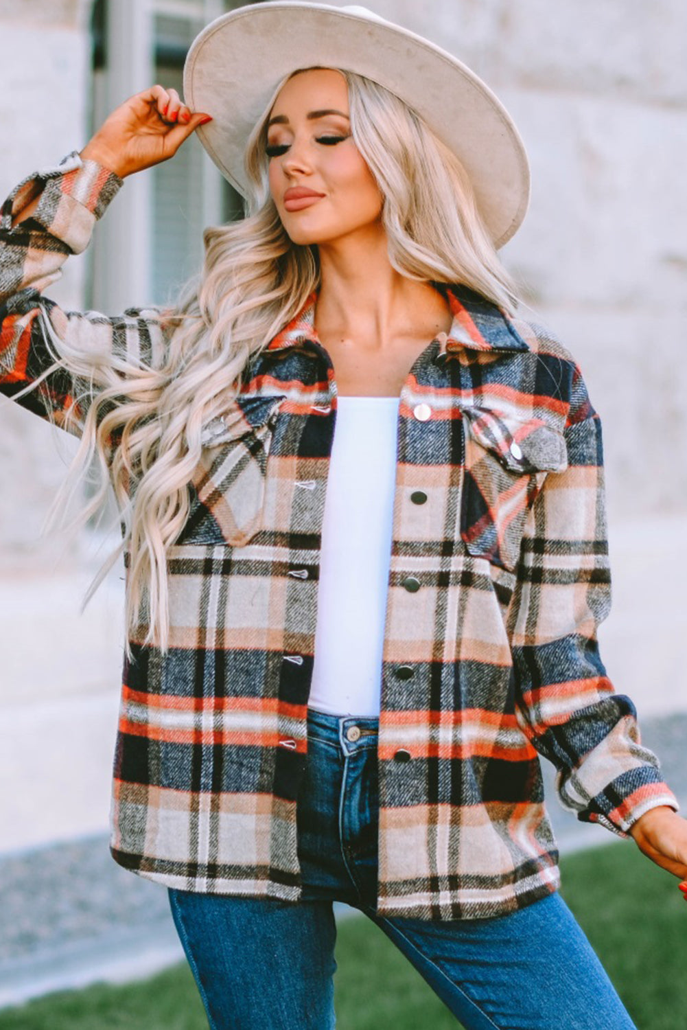 Plaid Button Front Pocket Shirt Shacket