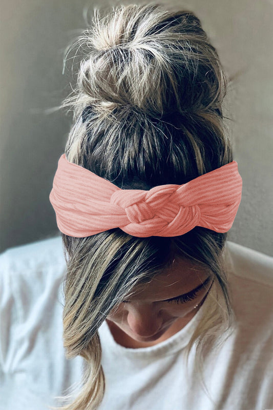 Pink Striped Plicated Wide Brim Cross Headband