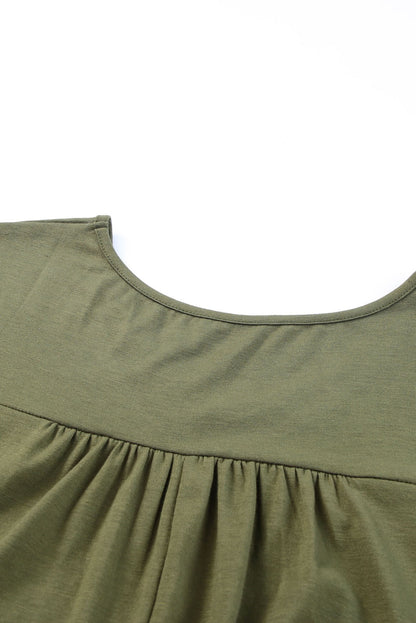 Vestido largo con cuello en V y puños enrollados de talla grande verde