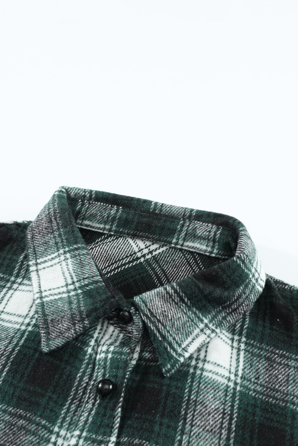 Button Up Collared Flannel Shirt Shacket with Flap Pockets