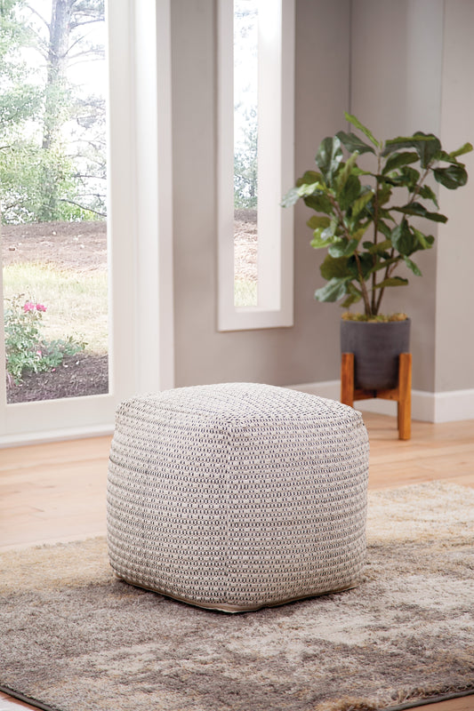 White Square Handwoven Woolen Pouf