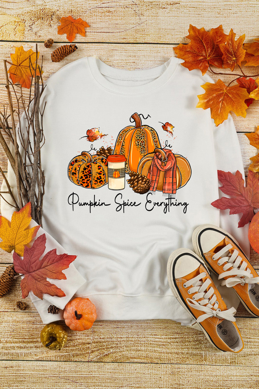 Beige Pumpkin Spice Everything Graphic Pullover Sweatshirt