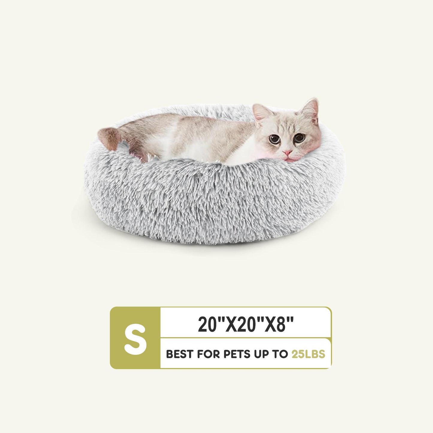 Small Grey Anti-Slip Fluffy Plush Faux Fur Pet Bed