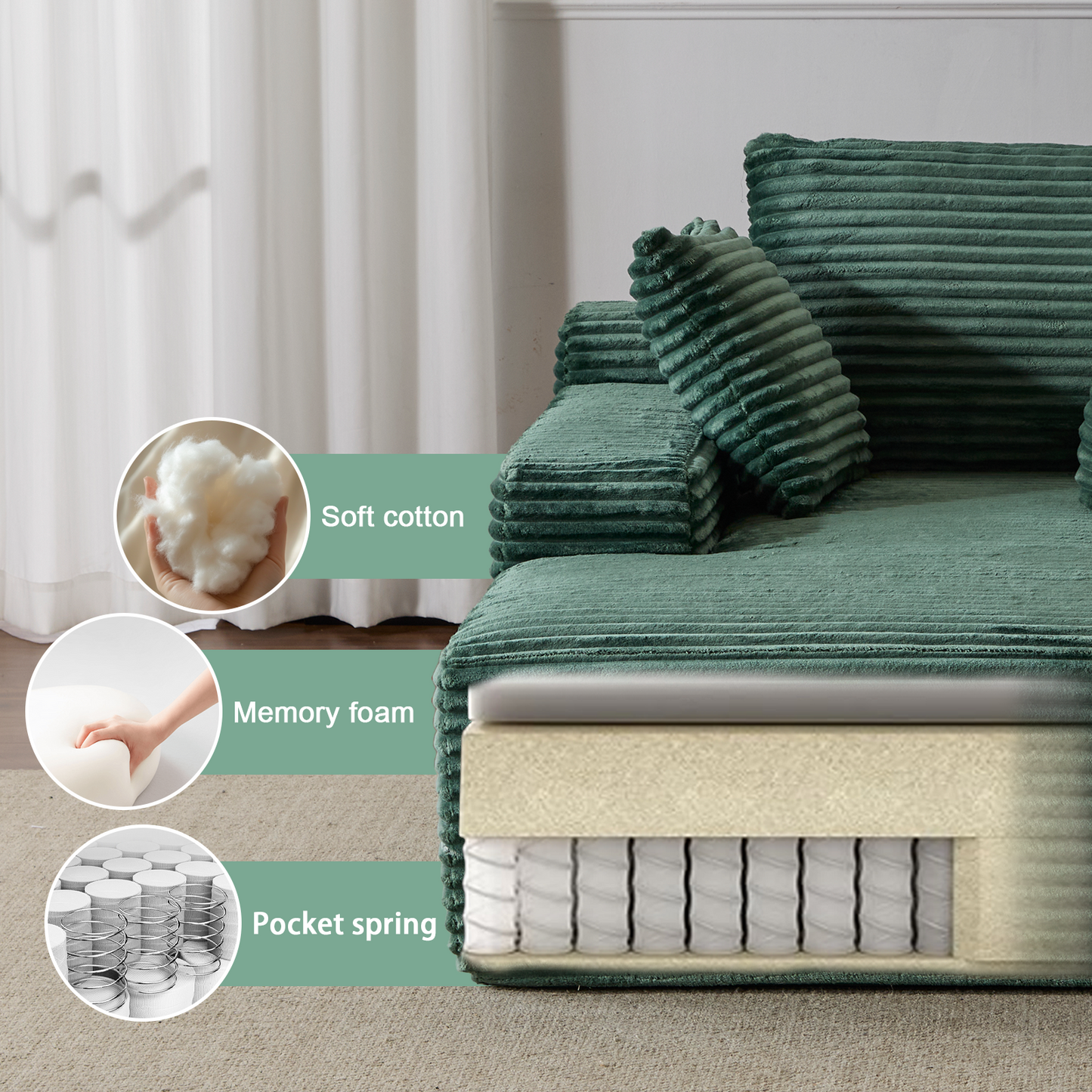 Emerald Corduroy Plush Oversized Chaise Lounge Chair
