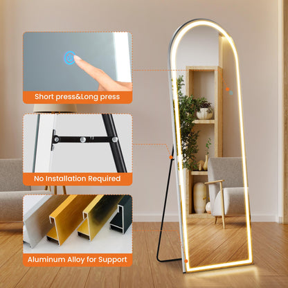 64"x21" Arched Full Length Mirror w/ LED Lights