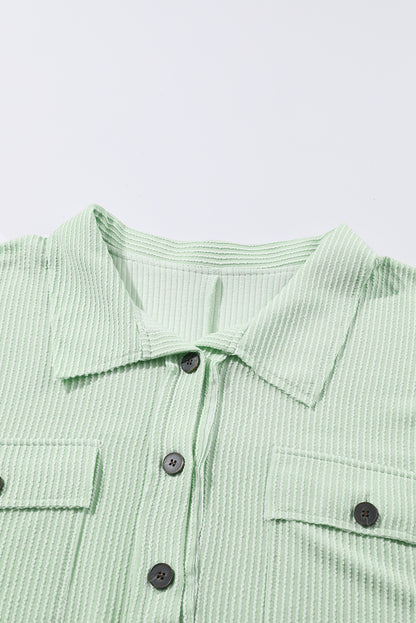 Top henley de manga larga con bolsillos de canalé y talla grande verde