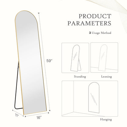 Gold Arched Full Length Floor Mirror 16"x59"