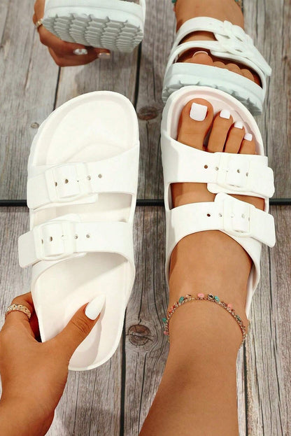 White Solid Color Buckle Straps Beach Sandels