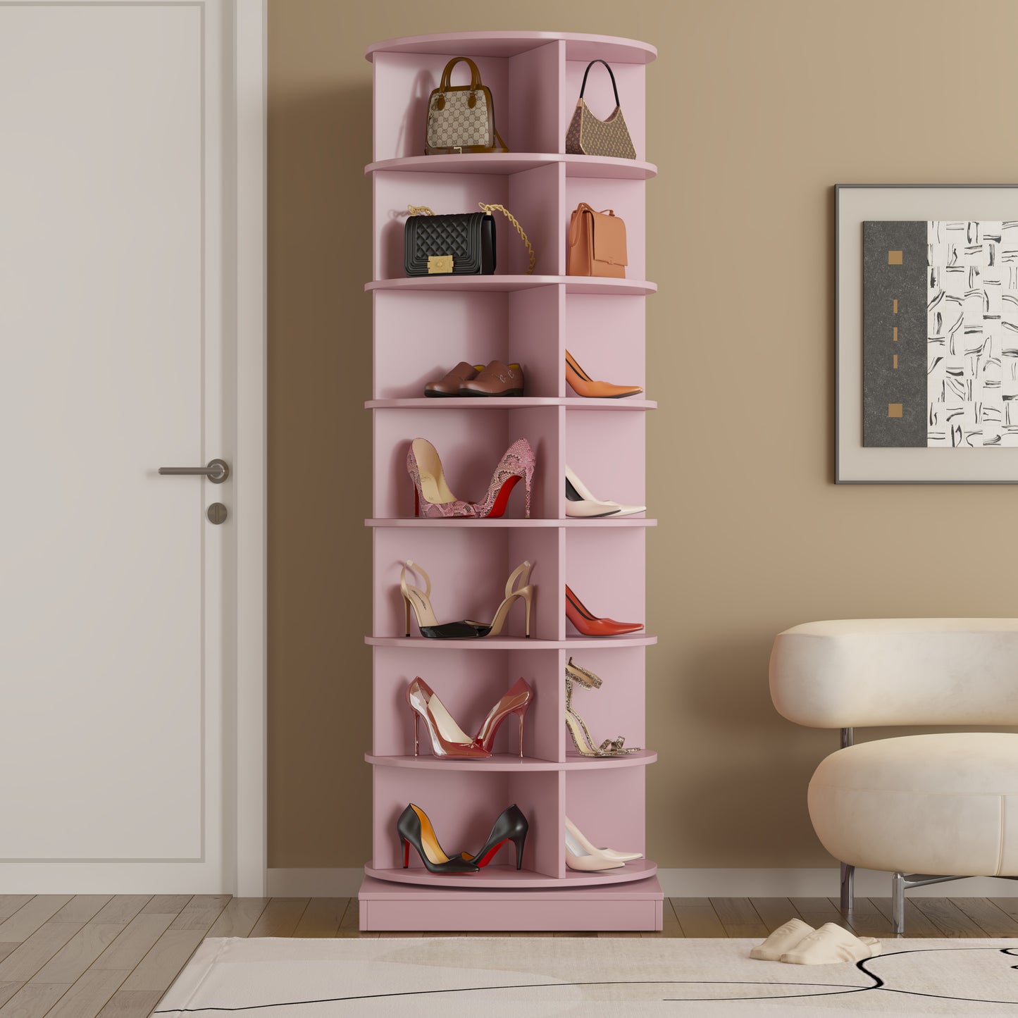 Pink 360 Rotating Shoe Cabinet