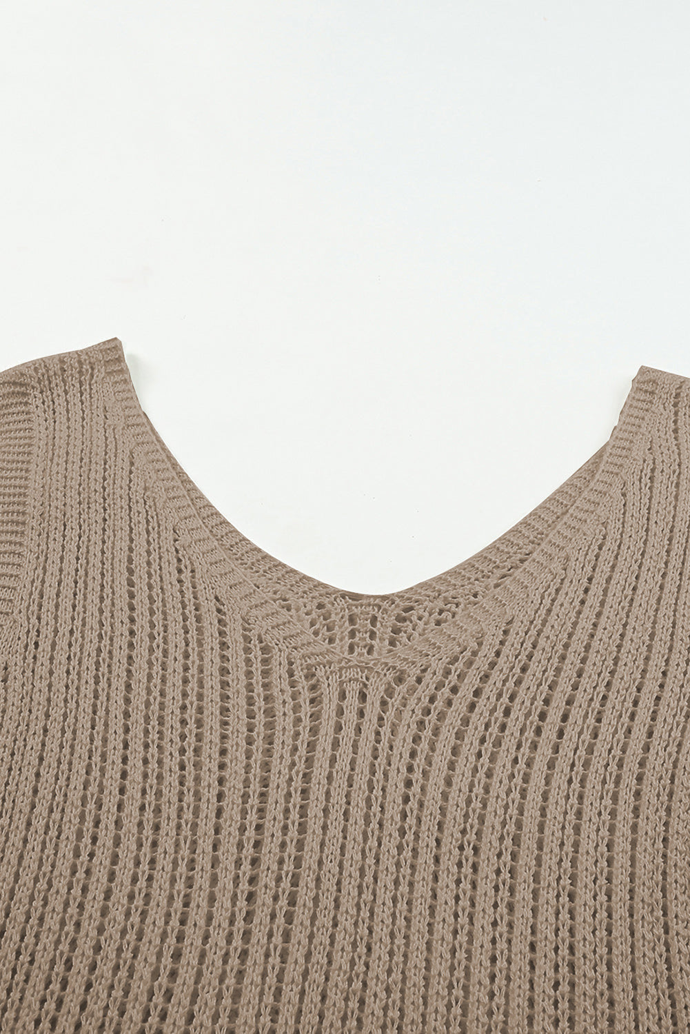 Khaki Hollowed Knit V Neck Tank Top