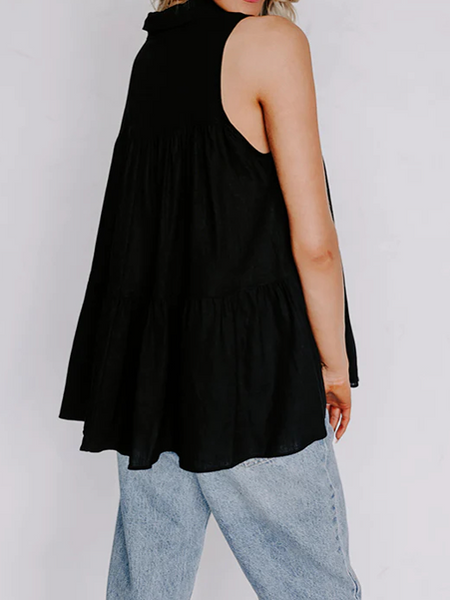 Black Button Up Tiered Sleeveless Top