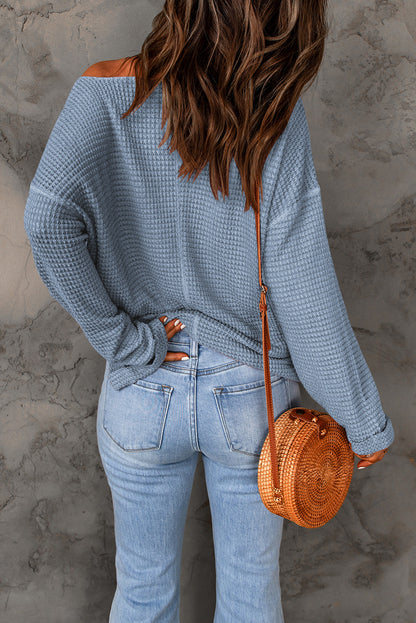 Waffle Drop Shoulder Long Sleeve Top