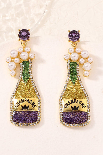 Pendientes colgantes con forma de botella de carnaval con diamantes de imitación y perlas amarillas