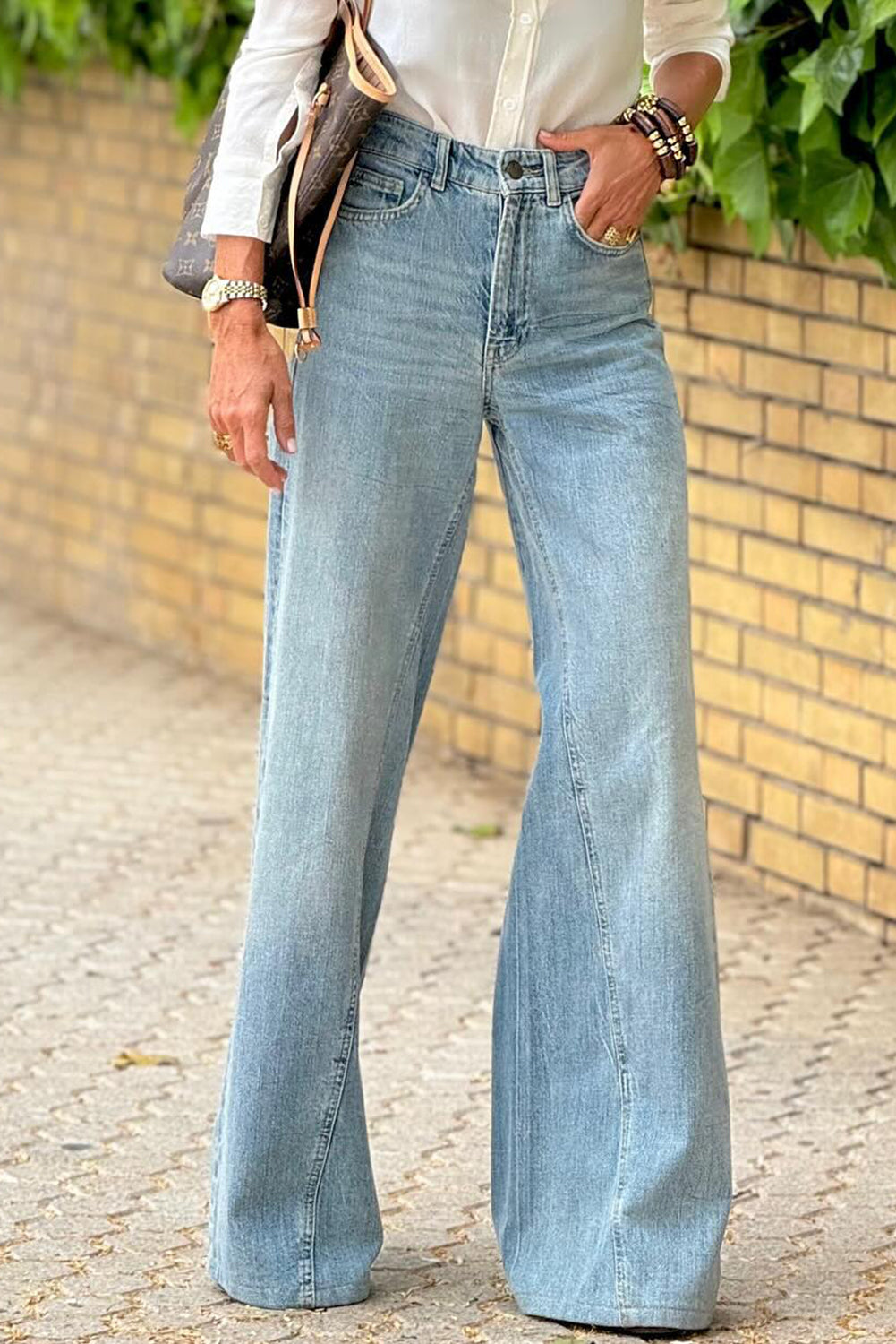 Dusk Blue Acid Wash Wide Leg Jeans