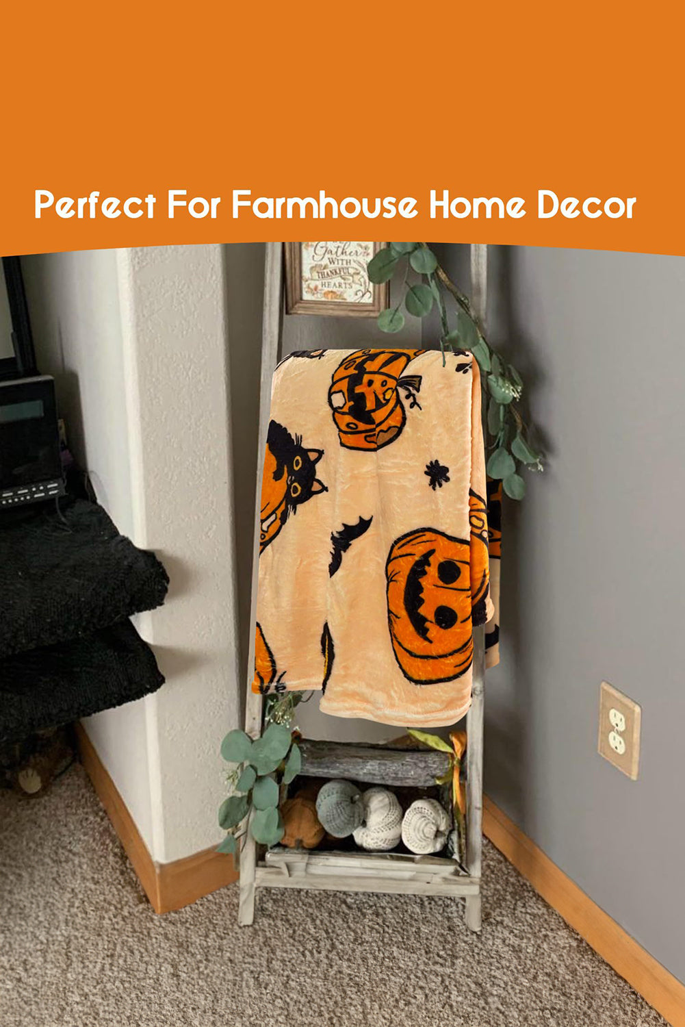 Russet Orange Halloween Pumpkin Print Fleece Blanket