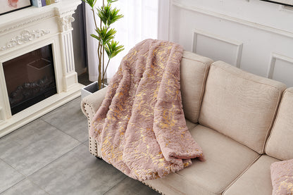 Dusty Rose Luxury Chinchilla Faux Fur Gilded Throw Blanket