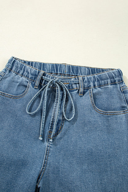 Dusk Blue Medium Wash Super Wide Leg Denim Pants
