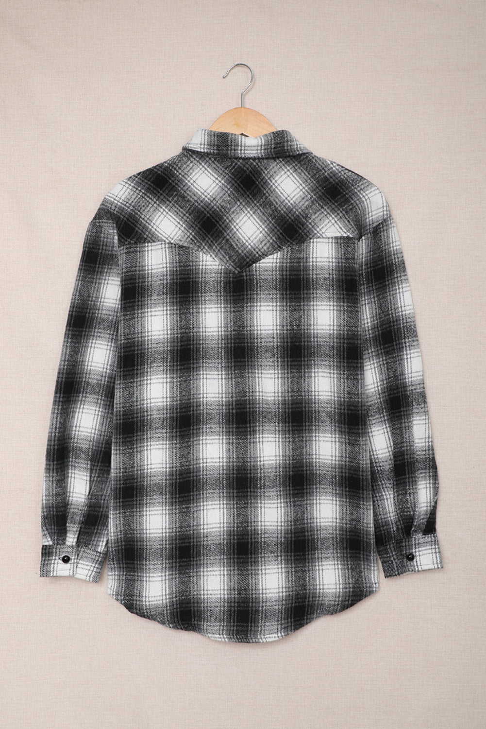 Button Up Collared Flannel Shirt Shacket with Flap Pockets