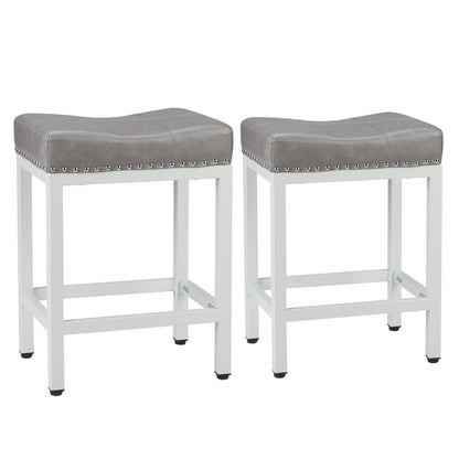 Set of 2 Grey Saddle Bar Stool Kitchen Stools